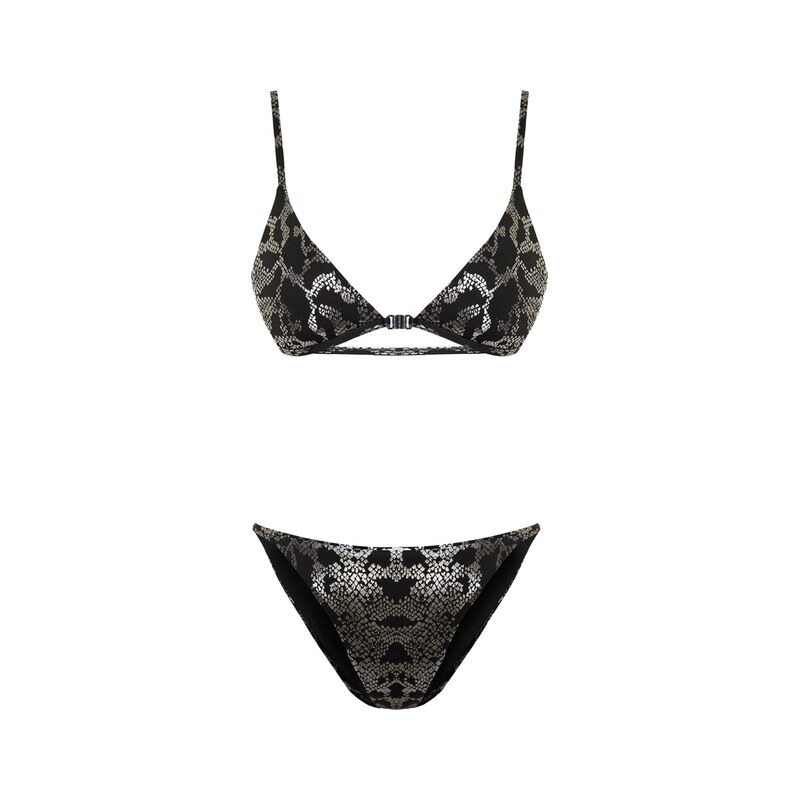 Trendyol Bikiny hnědá / černá / stříbrná