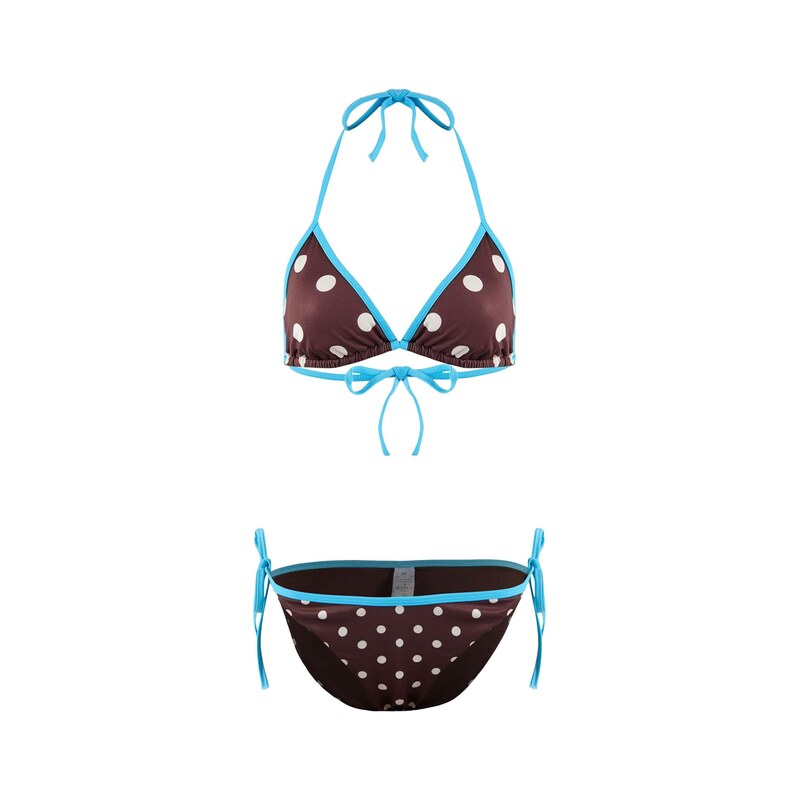 Trendyol Bikiny azurová / tmavě hnědá / bílá