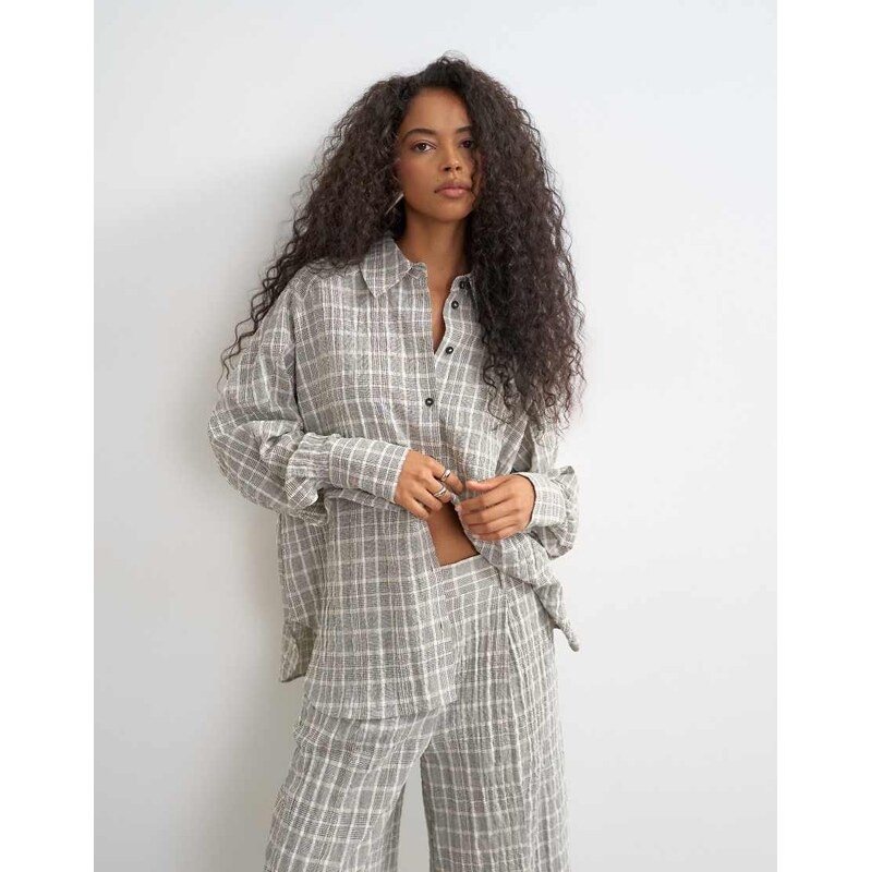 Topshop co ord shirt in mono check-Multi