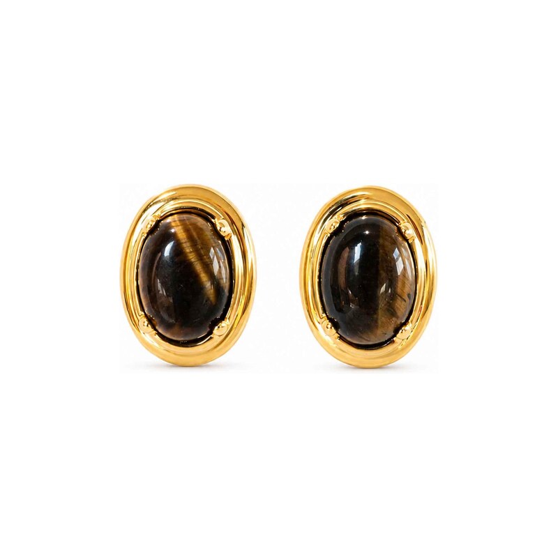 RteRme Náušnice Nocturne Oval Stone Earrings zlatá