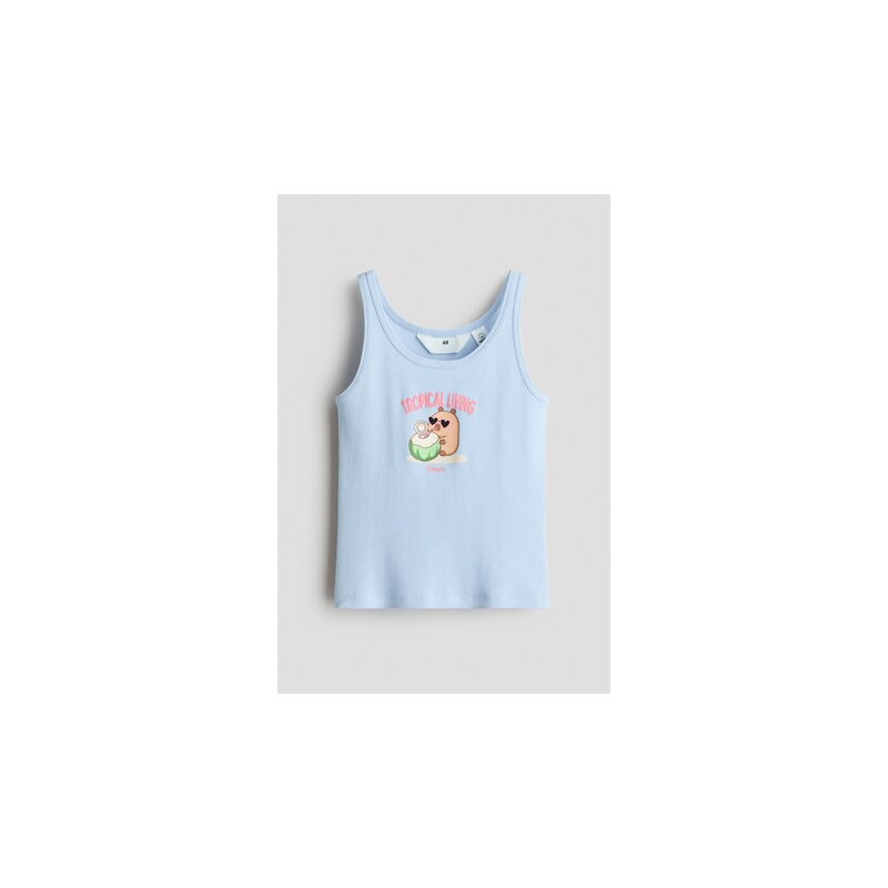 H&M - Žebrované tílkos tištěným motivem - Bleděmodrá/Capyfun