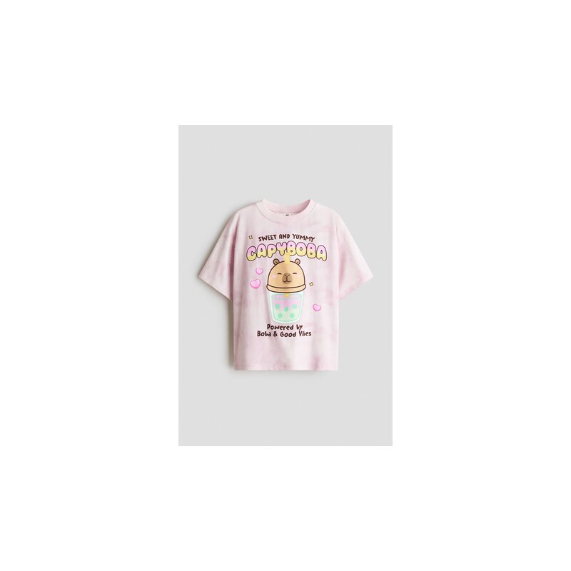 H&M - Bavlněné tričkos potiskem - Světle Růžová/Capyfun