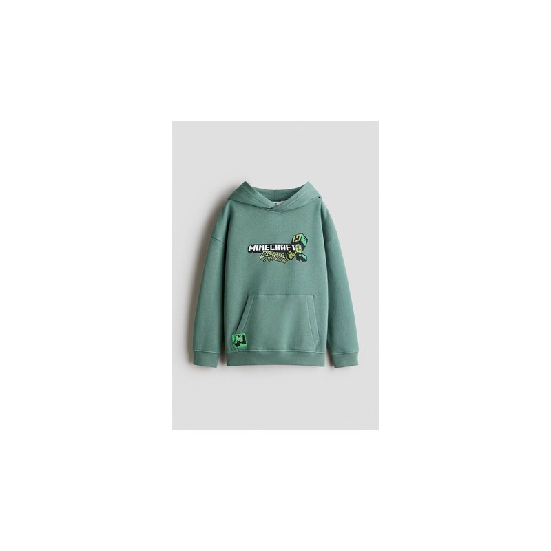 H&M - Mikinas kapucí, potiskem a česaným rubem - Zelená