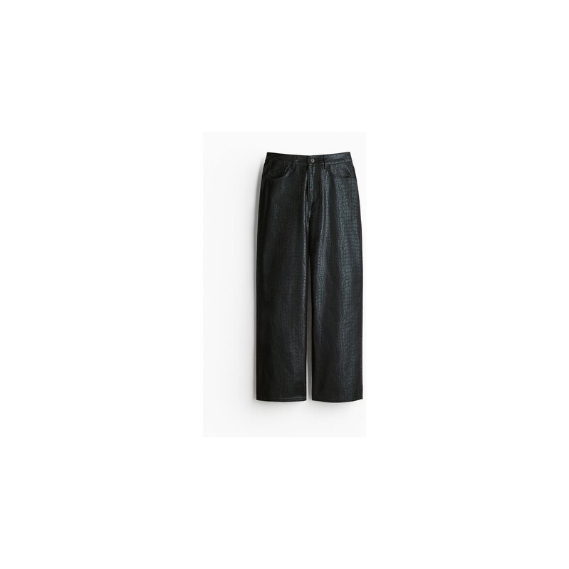 H&M - Vzorované keprové kalhoty - Černá/Krokodýlí Vzor