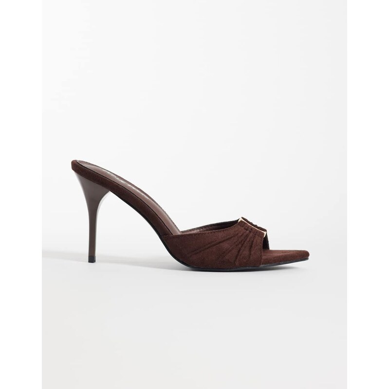 Public Desire Kourtney heeled mule sandals in brown suedette