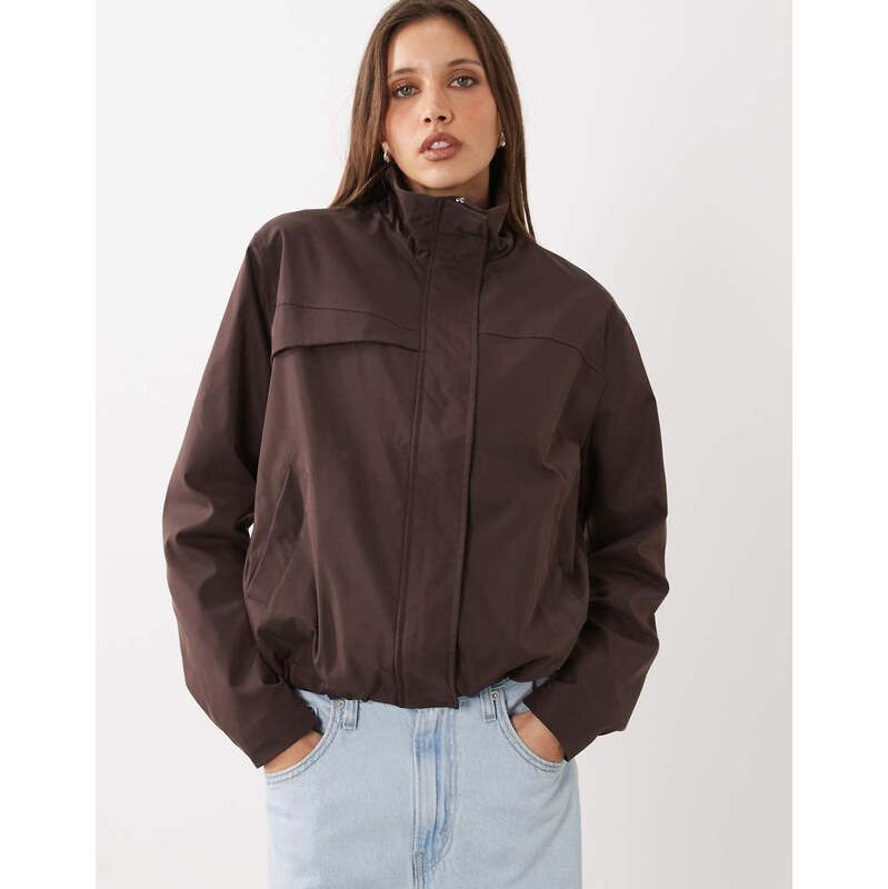 Cotton On arlo funnel neck jacket in cocoa bark-Brown