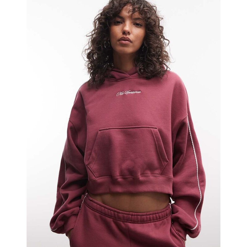 Nike Studio Fleece mid-weight cropped scalloped lined hoodie in