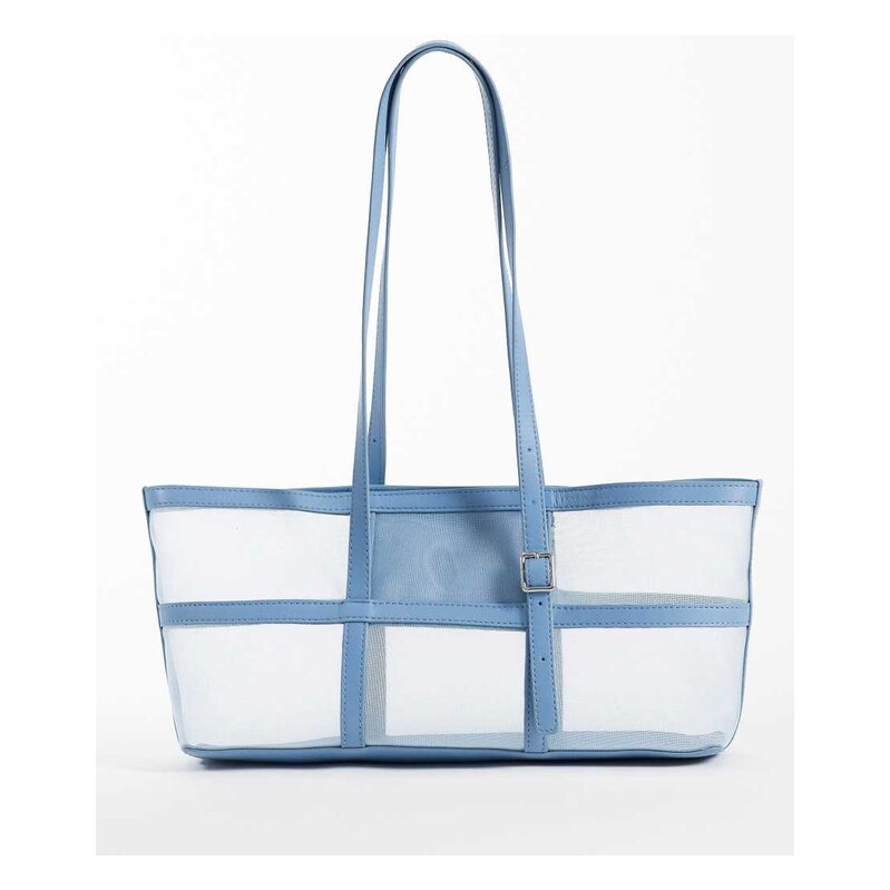 & Other Stories premium leather mesh tote shoulder bag in blue