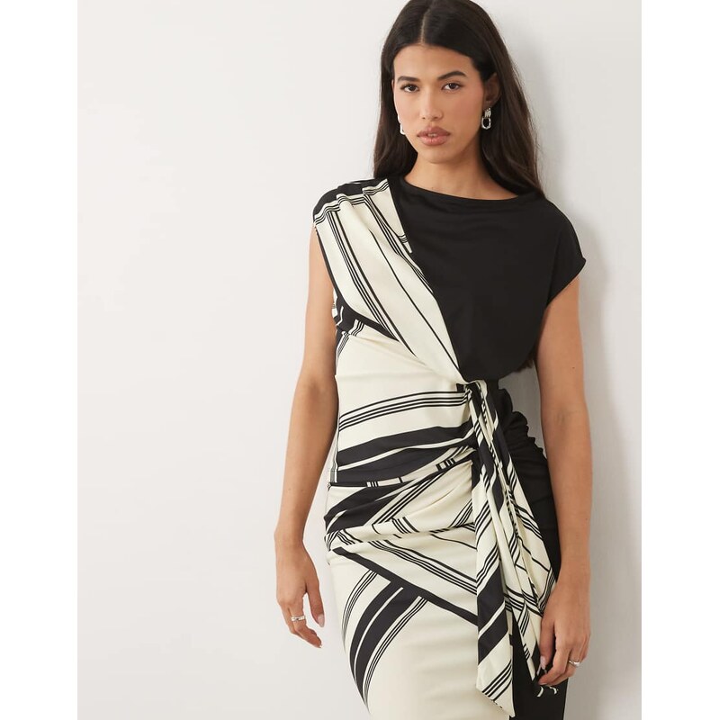 ASOS DESIGN co-ord contrast short sleeve top with drape tie
