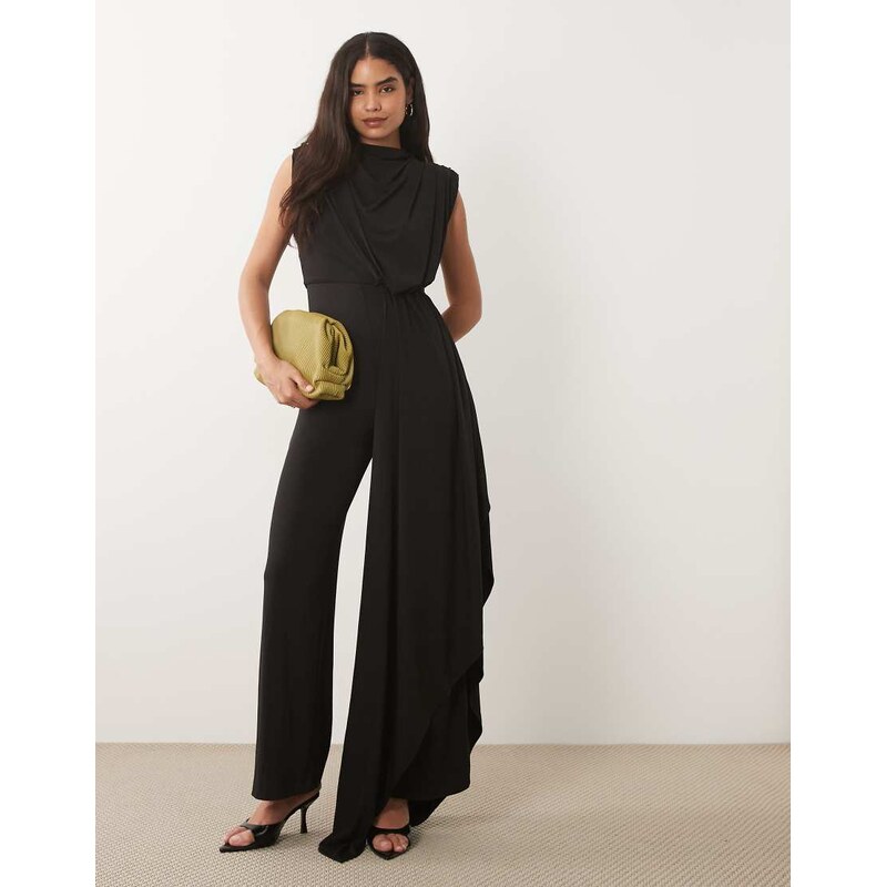 TFNC draped detail sash jumpsuit in black