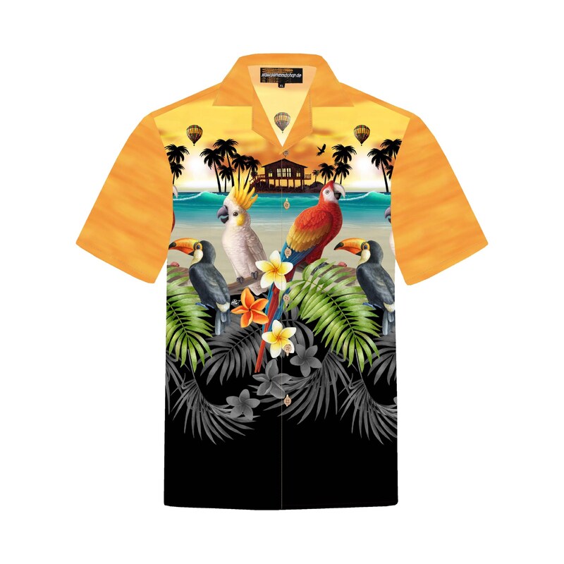 Hawaiihemdshop.de Košile Hawaiihemd Golden Parrots zlatě žlutá