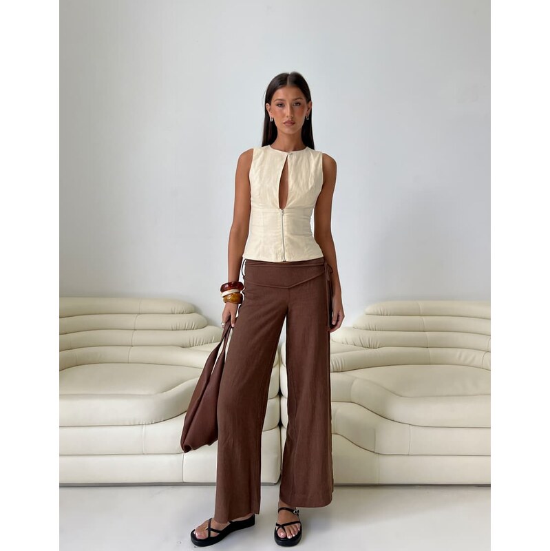 Princess Polly Silver Moon linen blend tie side wide leg