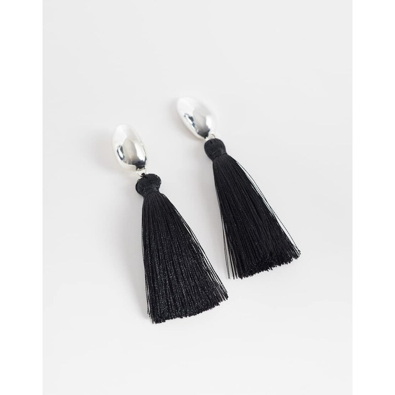 Accessorize black tassel drop earrings in silver