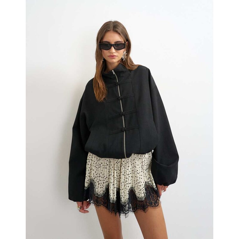 Topshop bomber mandarin collar jacket in black