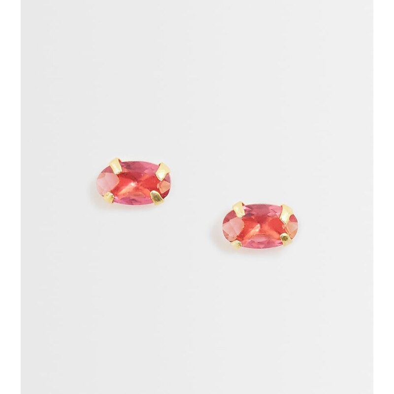 Kingsley Ryan pink gemset oval stud earrings in gold plated