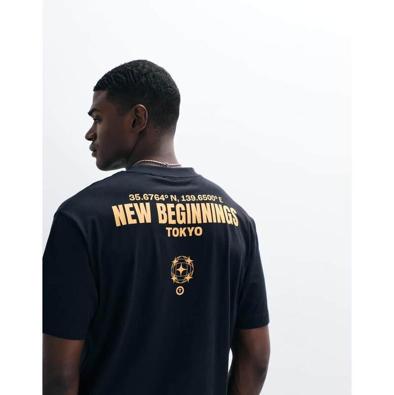 ASOS DESIGN relaxed t-shirt with text graphic in black
