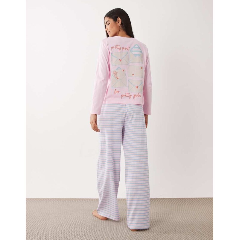 ASOS DESIGN pretty post long sleeve top and trouser pyjama set