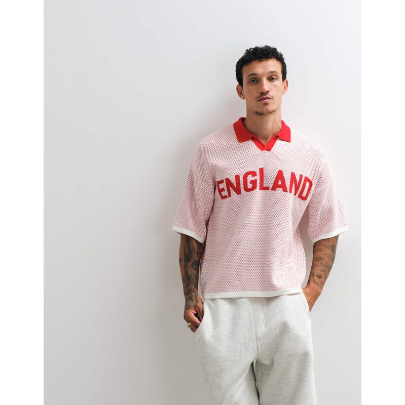 ASOS DESIGN oversized knitted football-style polo with England