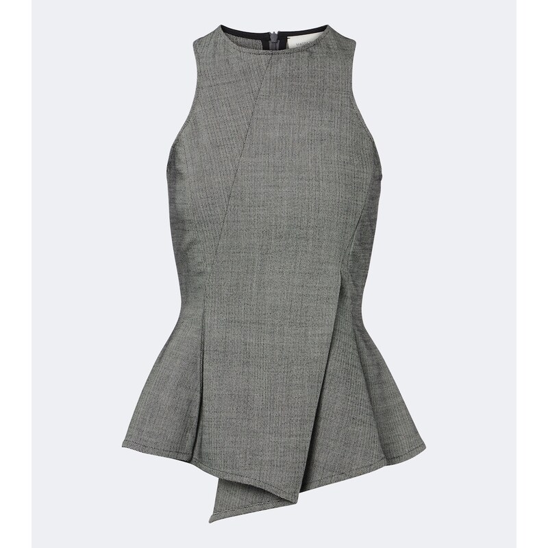 Magda Butrym Herringbone pleated peplum wool-blend top