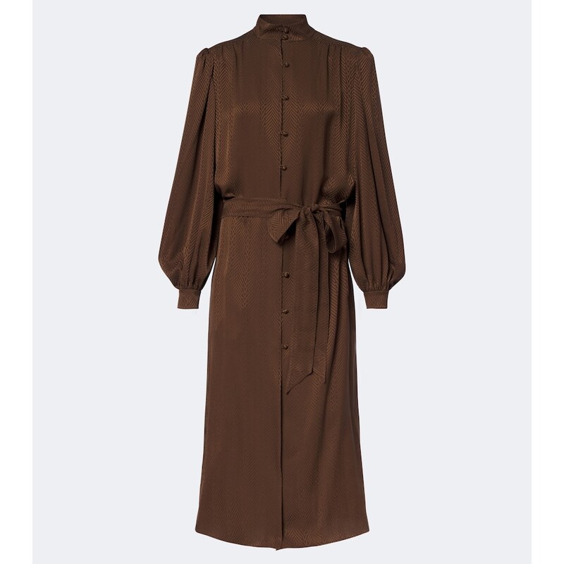 Valentino Belted chevron jacquard silk midi dress