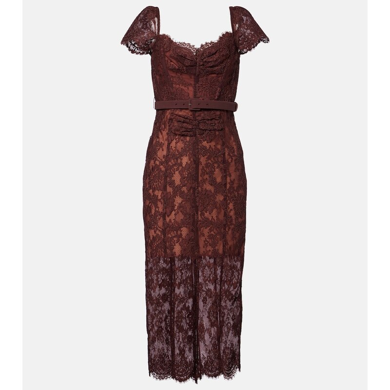 Self-Portrait Belted floral lace midi dress
