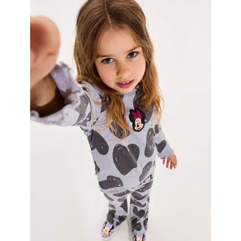 Sinsay - Bavlněné tričko s výšivkou Minnie Mouse - šedá