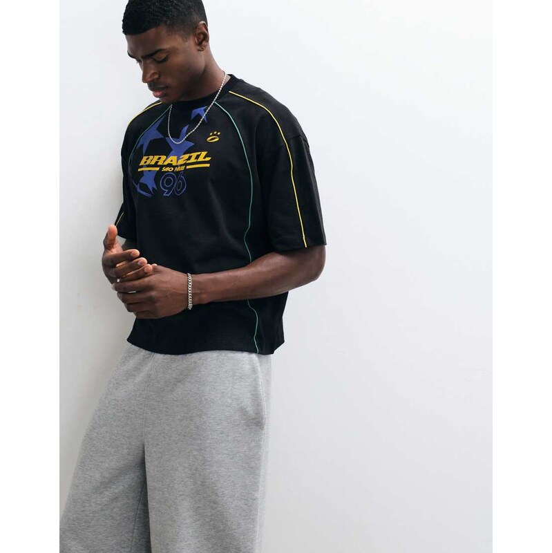 ASOS DESIGN boxy oversized t-shirt with Brazil graphic in black