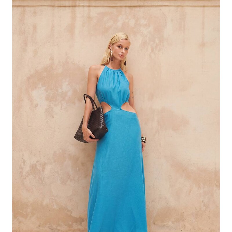 Kaiia exclusive cotton blend halterneck cut out detail maxi