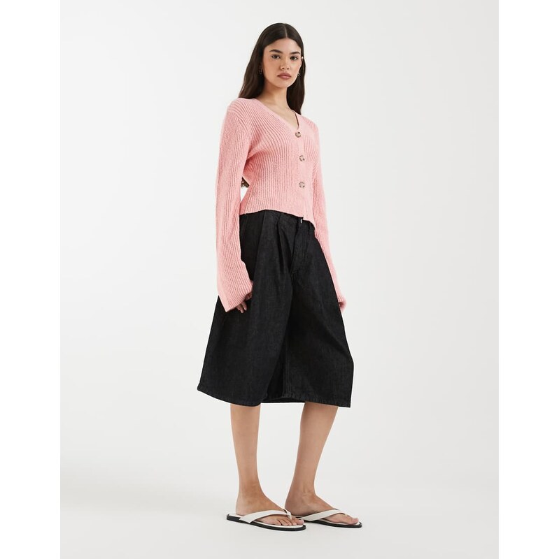 & Other Stories ribbed fitted cardigan in pink