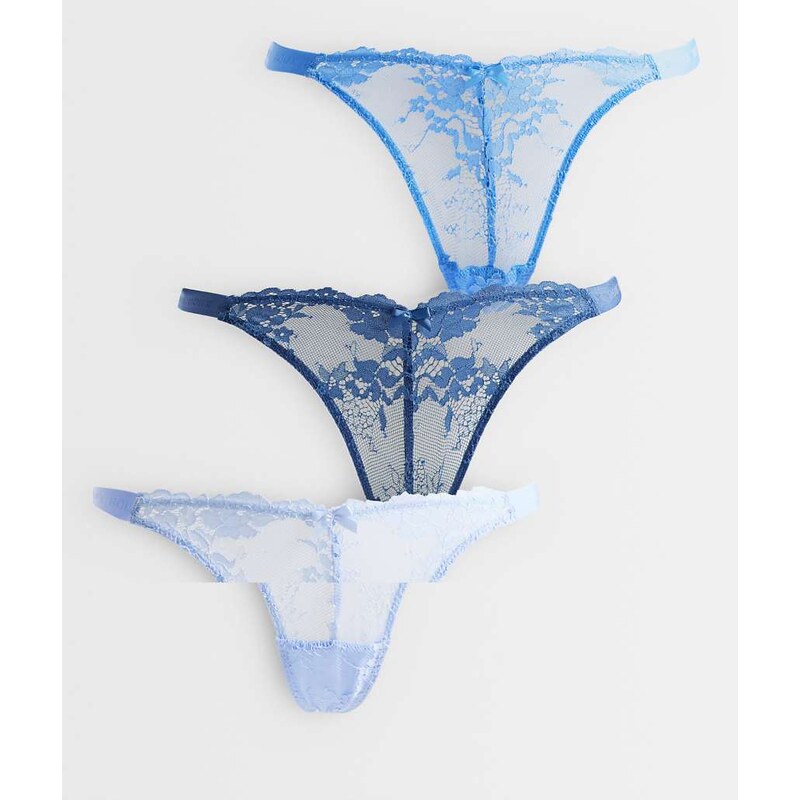 Boux Avenue Fran 3 pack high leg lace thongs in blue mix