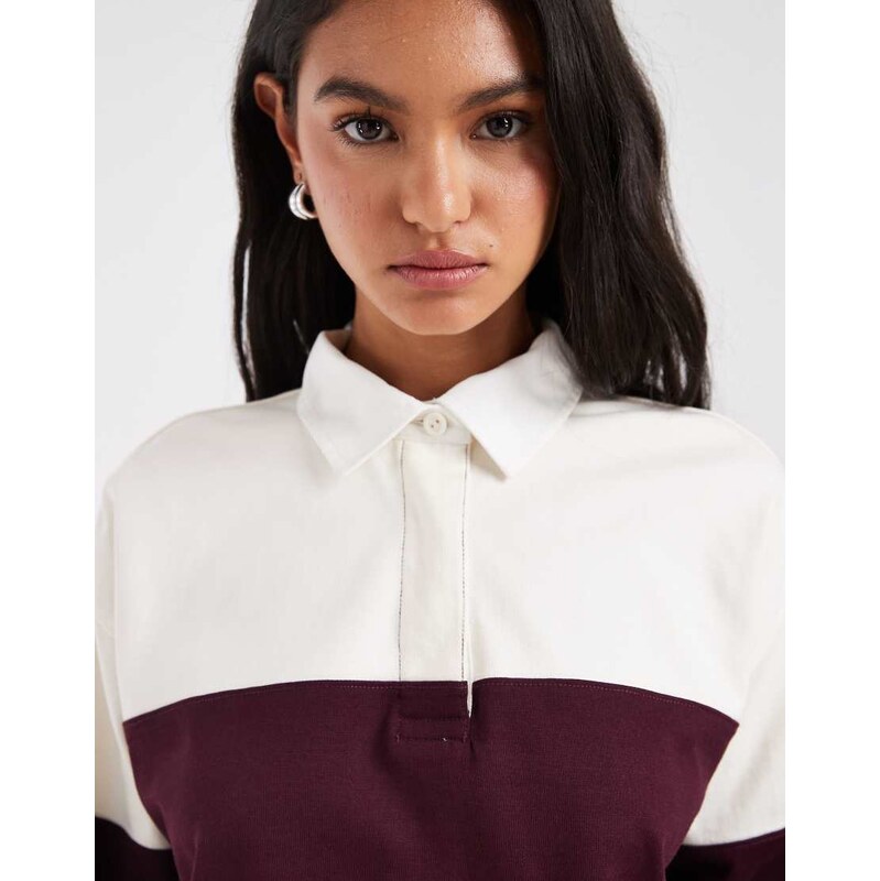 Gant rugby polo sweatshirt in cream and burgundy-White
