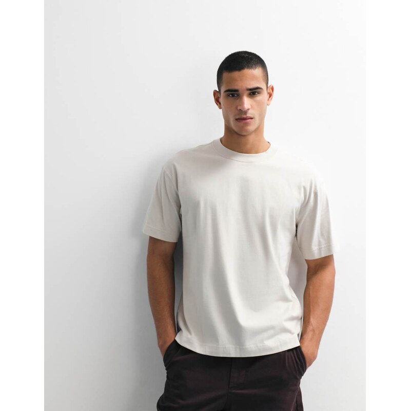 Hollister boxy heavyweight t-shirt in beige-Neutral