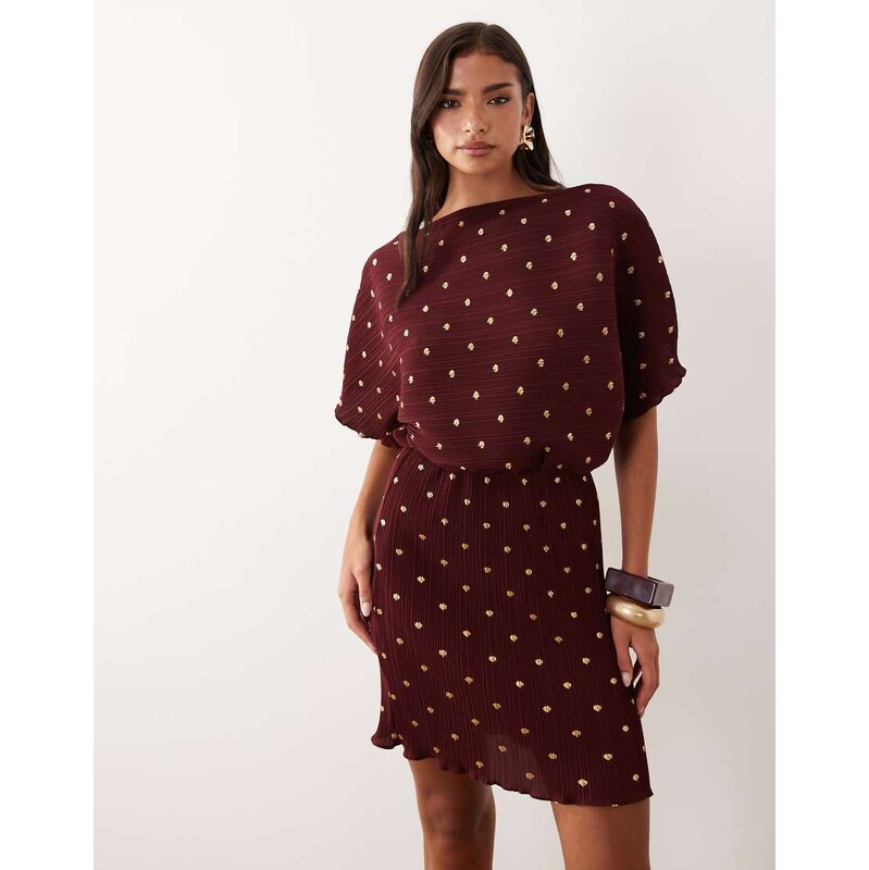 Never Fully Dressed Tilly off shoulder plisse mini dress in