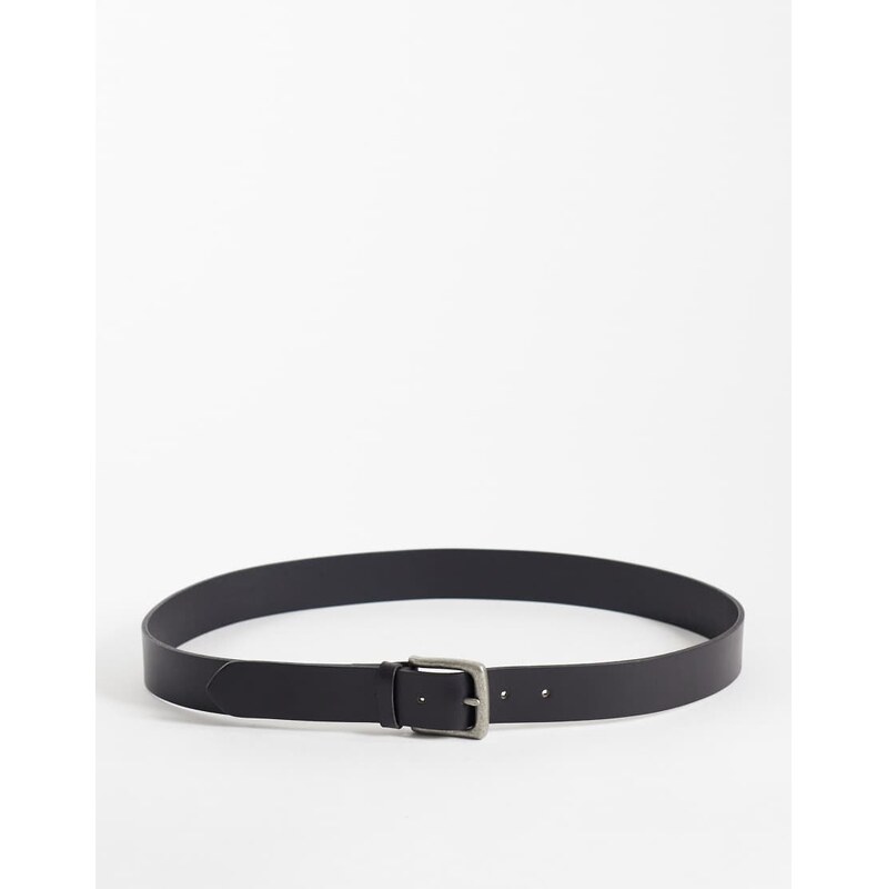 Jack & Jones square buckle leather belt in black