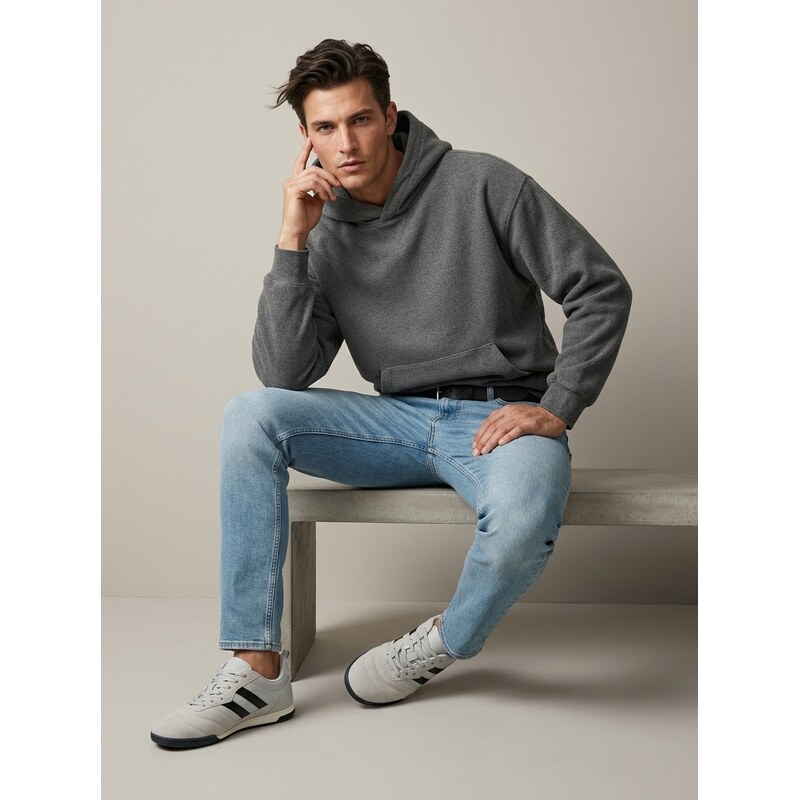 Sinsay - Slim fit džíny s efektem praní - modrá