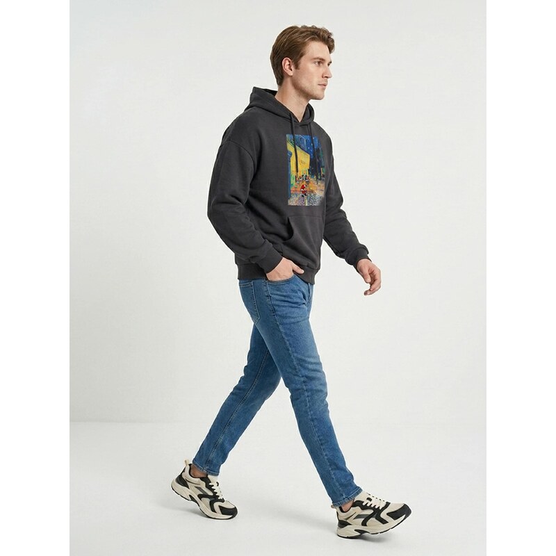 Sinsay - Slim fit džíny s efektem praní - námořnická modrá