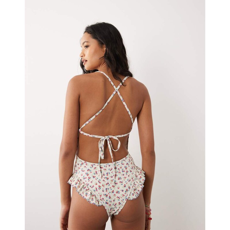 For Love & Lemons cherry Mae ribbon detail tie back swimsuit in