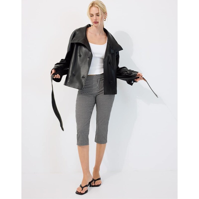 Stradivarius High neck leather effect trench coat in black