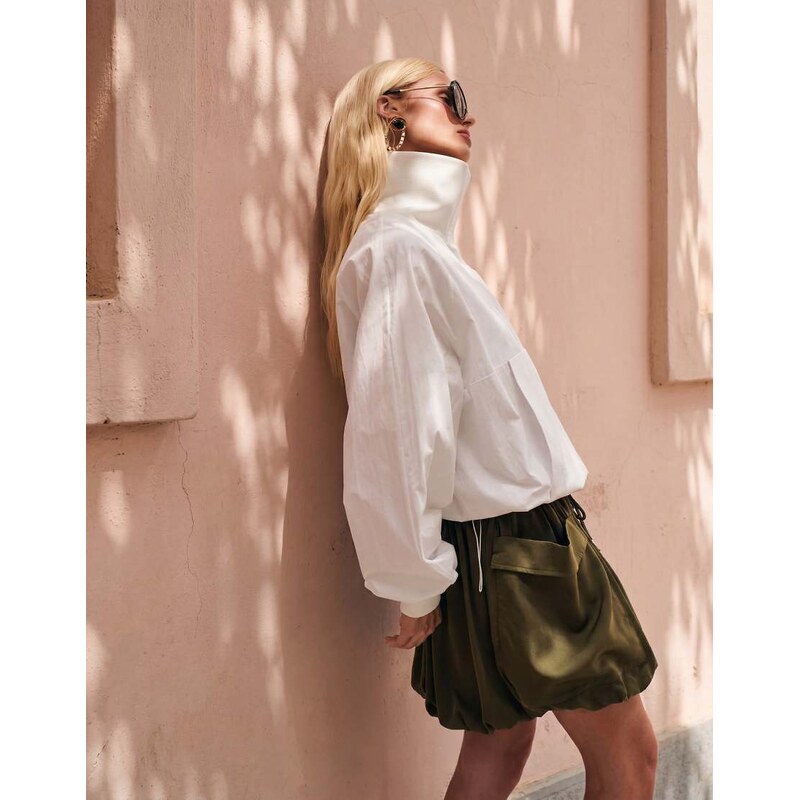 ASOS DESIGN pocket detail satin bubble skirt in green