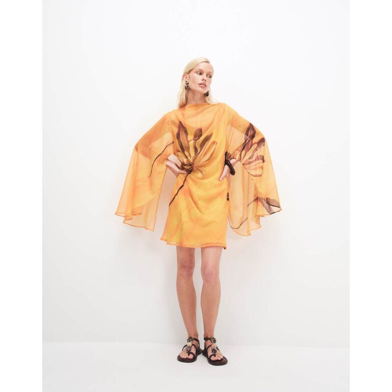ASOS DESIGN high neck drape front extreme cape sleeve mini dress