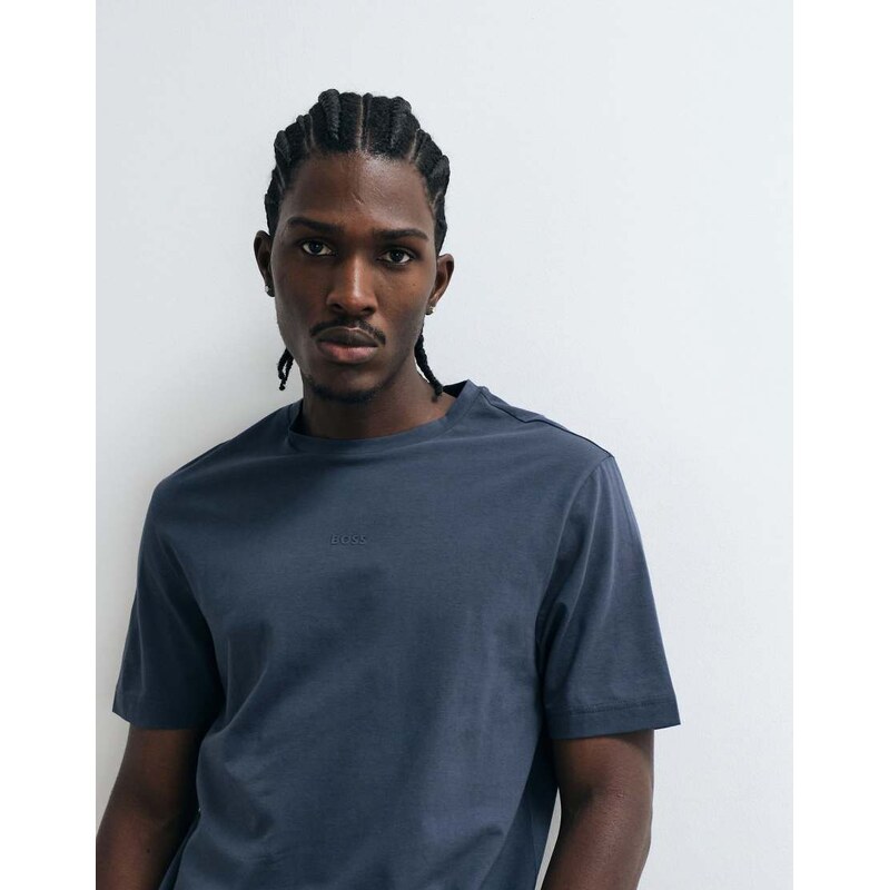 BOSS Orange chest logo t-shirt in dark blue-Navy