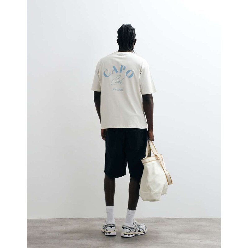 CAPO beach club logo back print t-shirt in ecru-White