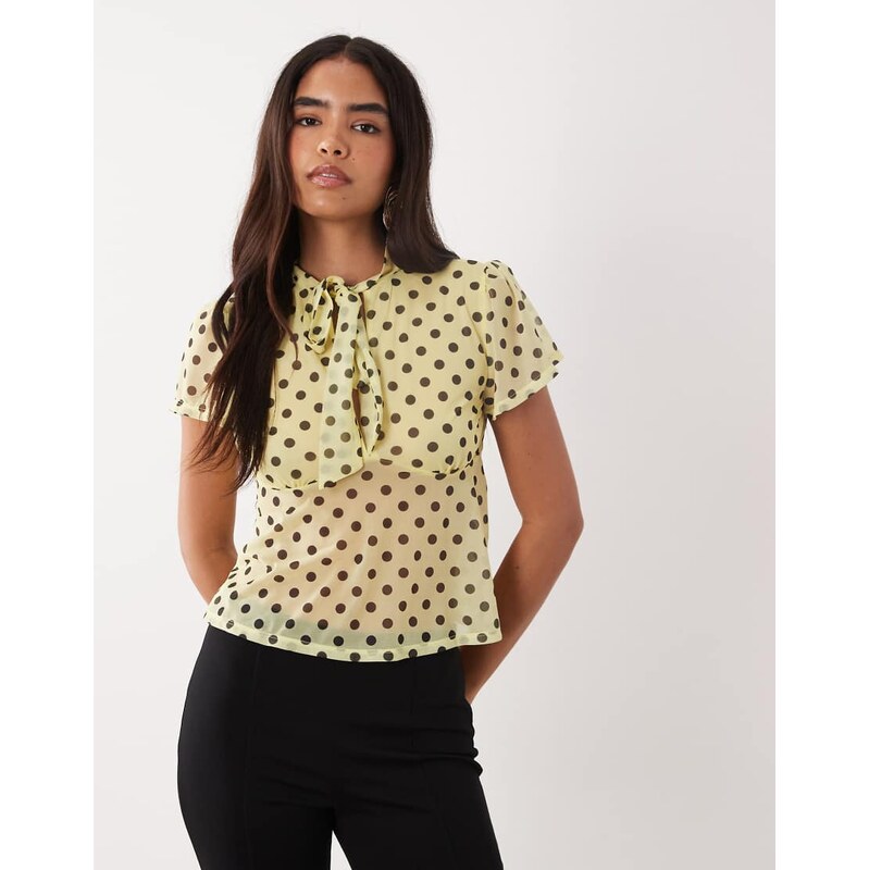 ASOS DESIGN short sleeve top with keyhole detail in yellow spot