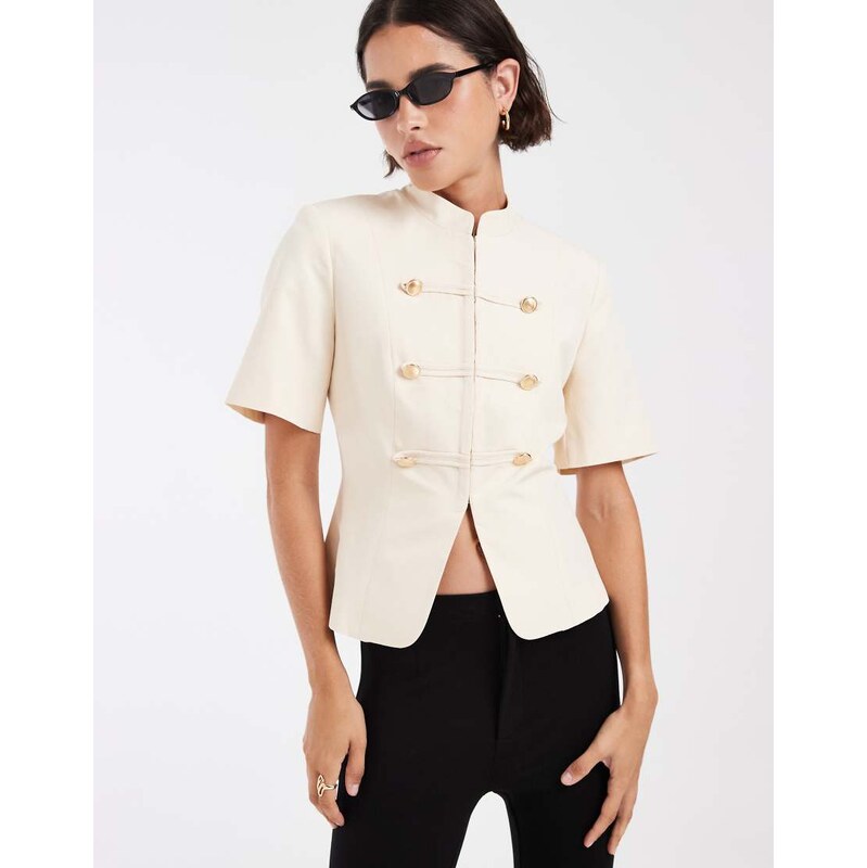 ASOS DESIGN frogging fastening detail fitters shirt in ecru