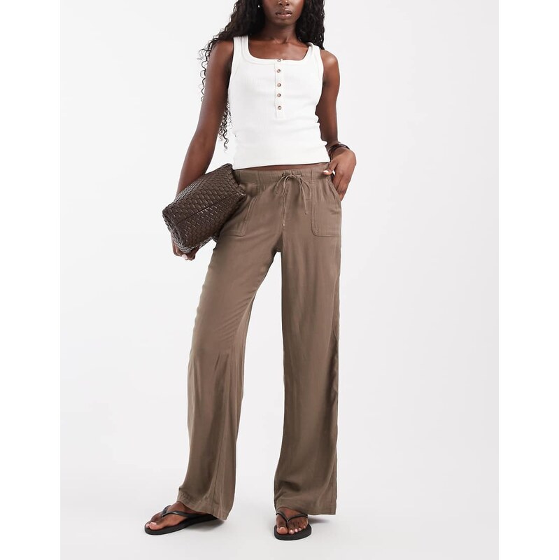 Hollister low rise wide leg pull on trousers in brown