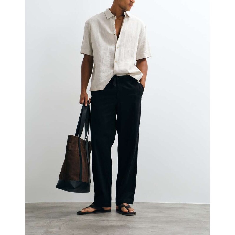 Jack & Jones linen mix trousers with drawstring in black