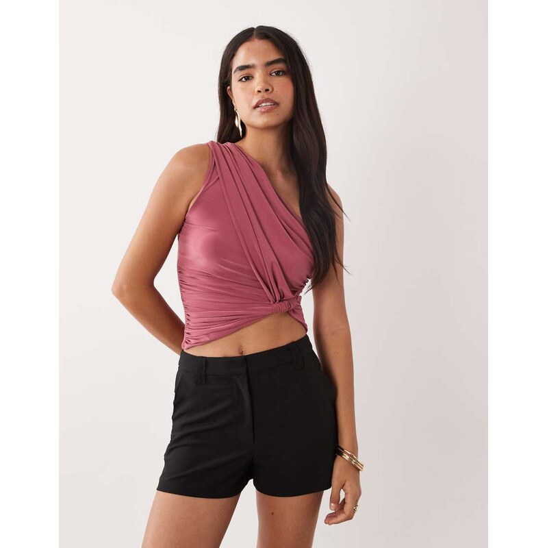 ASOS DESIGN sculpted asymmetric one shoulder top in rose-Pink