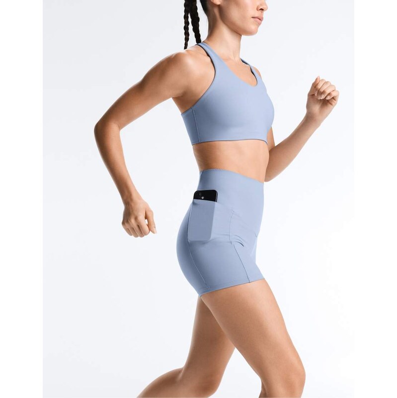 OYSHO 10cm compressive pocket high rise hot pants in blue