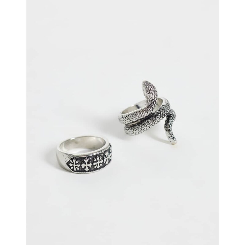Reclaimed Vintage unisex snake 2 multi ring pack in burnished