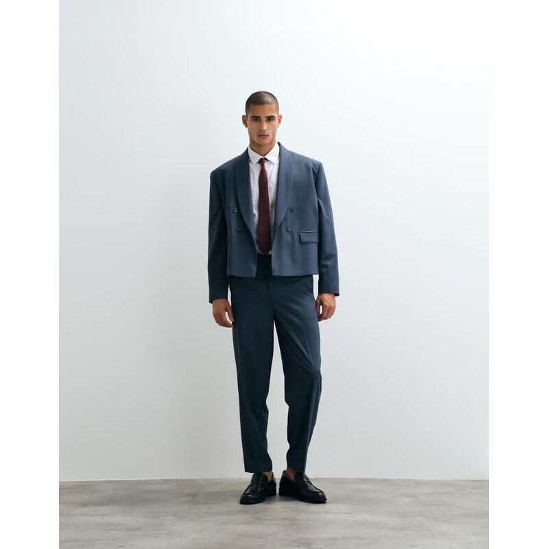 ASOS DESIGN oversized tapered suit trousers in blue herringbone